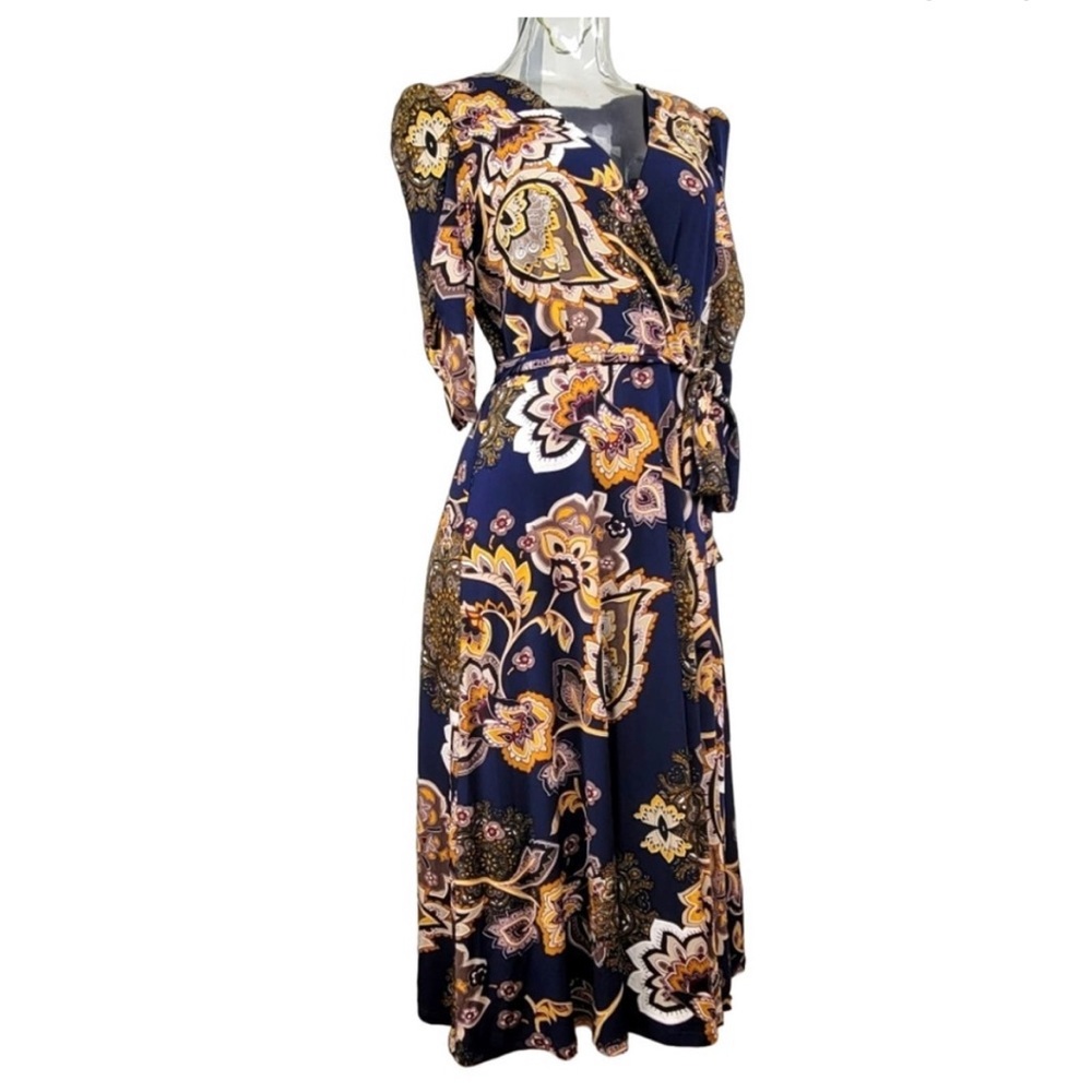 Eliza J Navy & Gold Cross Front Dress size 4